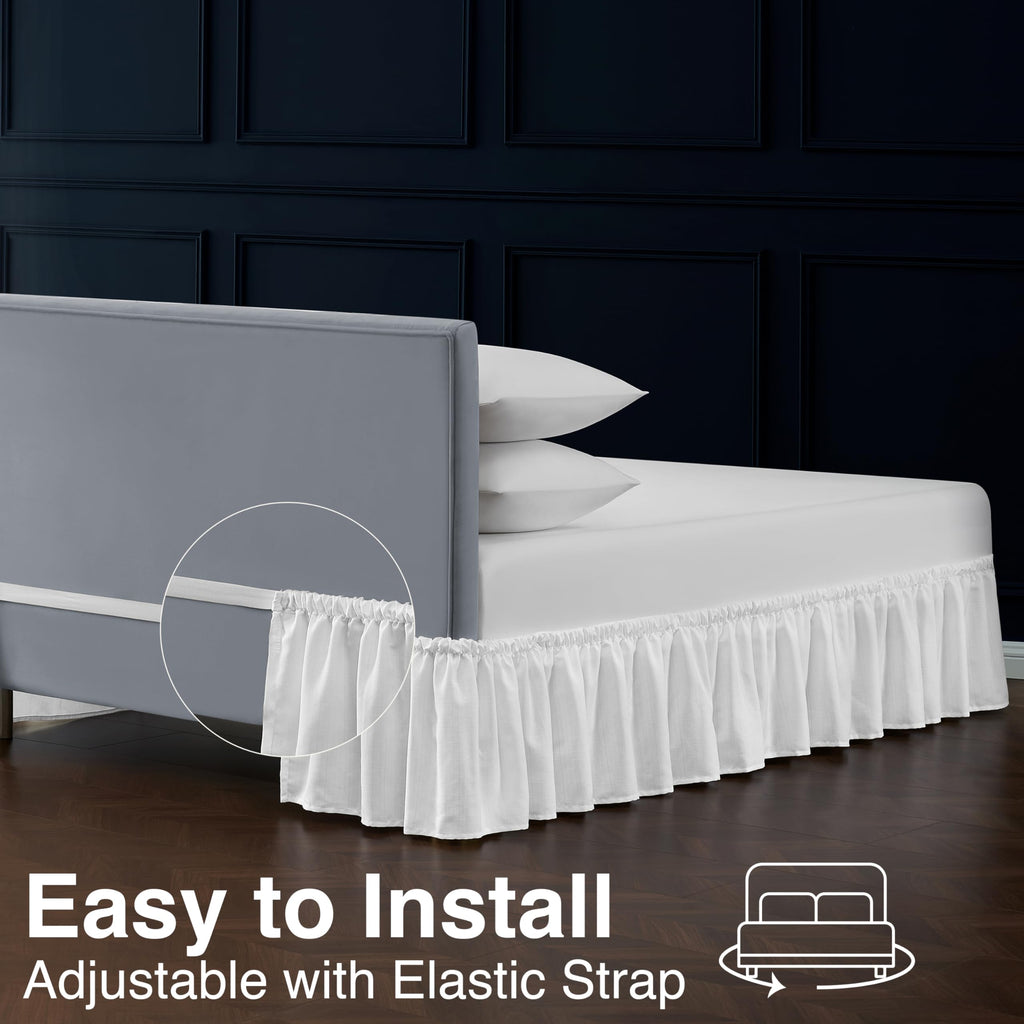 Cal King Bed Skirt, Ruffled Wrap-Around, 15" Drop, White