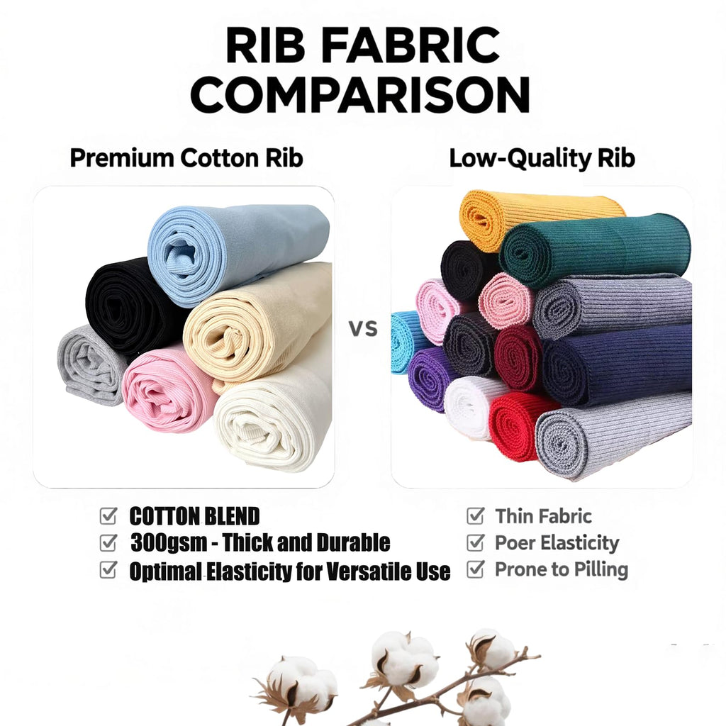 Cotton Ribbing Fabric, Strech Knit Rib Material for Clothing Cuffs Repair, Neckline, Collar, Pants Foot Mouth, DIY