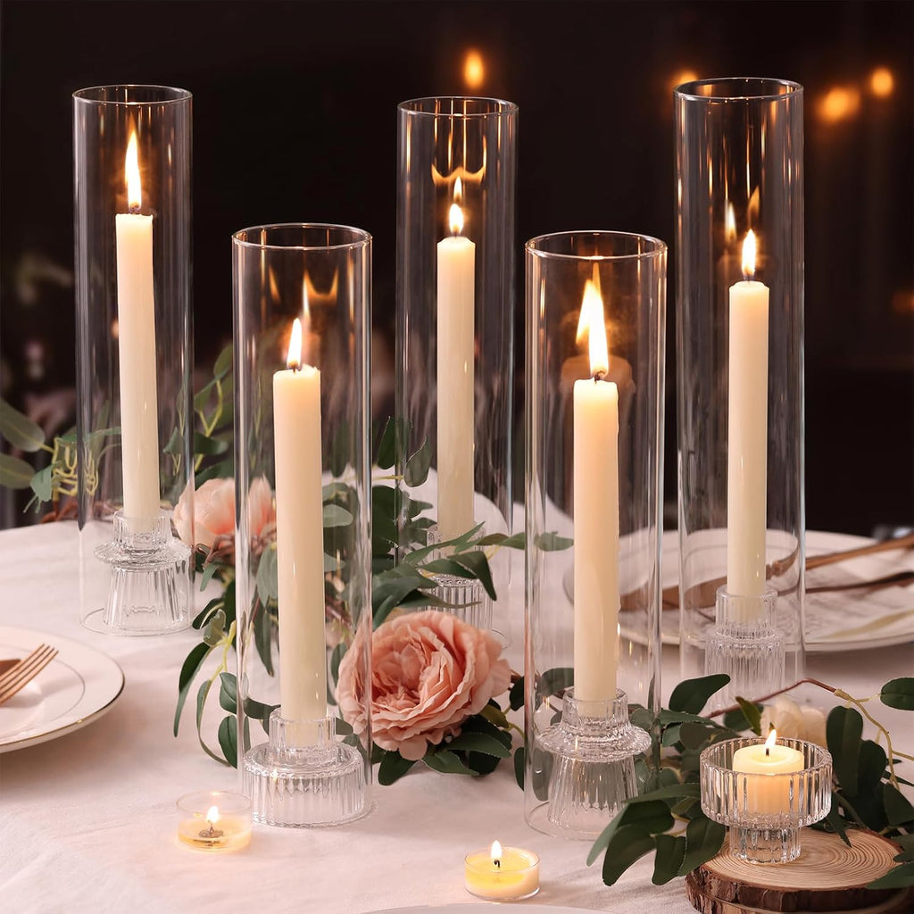 9 Set Hurricane Glass Candle Holders for Taper Candles, Candlestick Holders with Windproof Glass