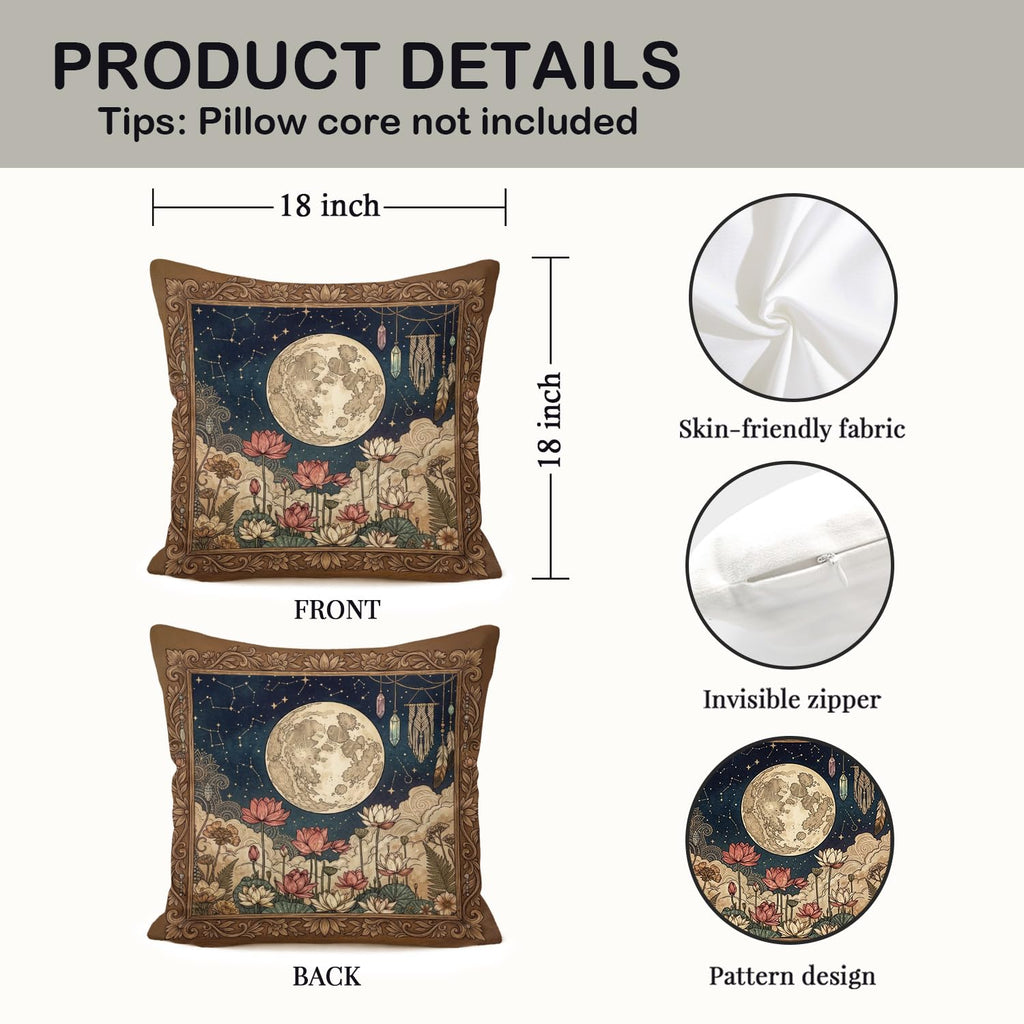 Celestial Night Sky Star Tarot Pillow Covers 18x18, Mystical Crystal Forest Botanical Witchy Astrology Decorative