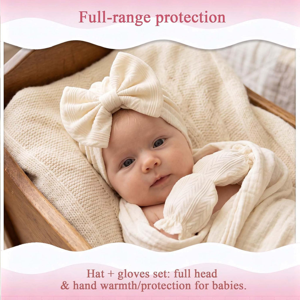 Newborn Baby Girl Hats Mittens Set Cotton for Infants