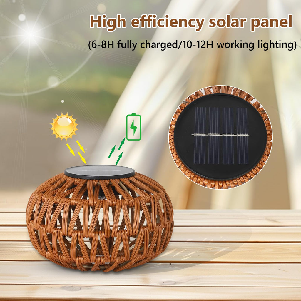 Solar Lights Outdoor Waterproof, 4 Pack Rattan Solar Lantern, Outdoor Solar Lights for Yard, Solar Table Lanterns