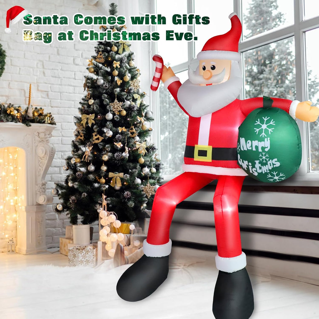 8 FT Christmas Inflatable Santa Claus Outdoor Decorations, Blow up Sitting Santa Claus with Gift Bag, Climbing Santa