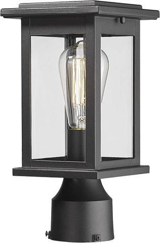 Outdoor Post Light Fixtures, HWH Exterior Pillar Lantern Pole Lamp in Matte Black Finish with Clear Glass Shade