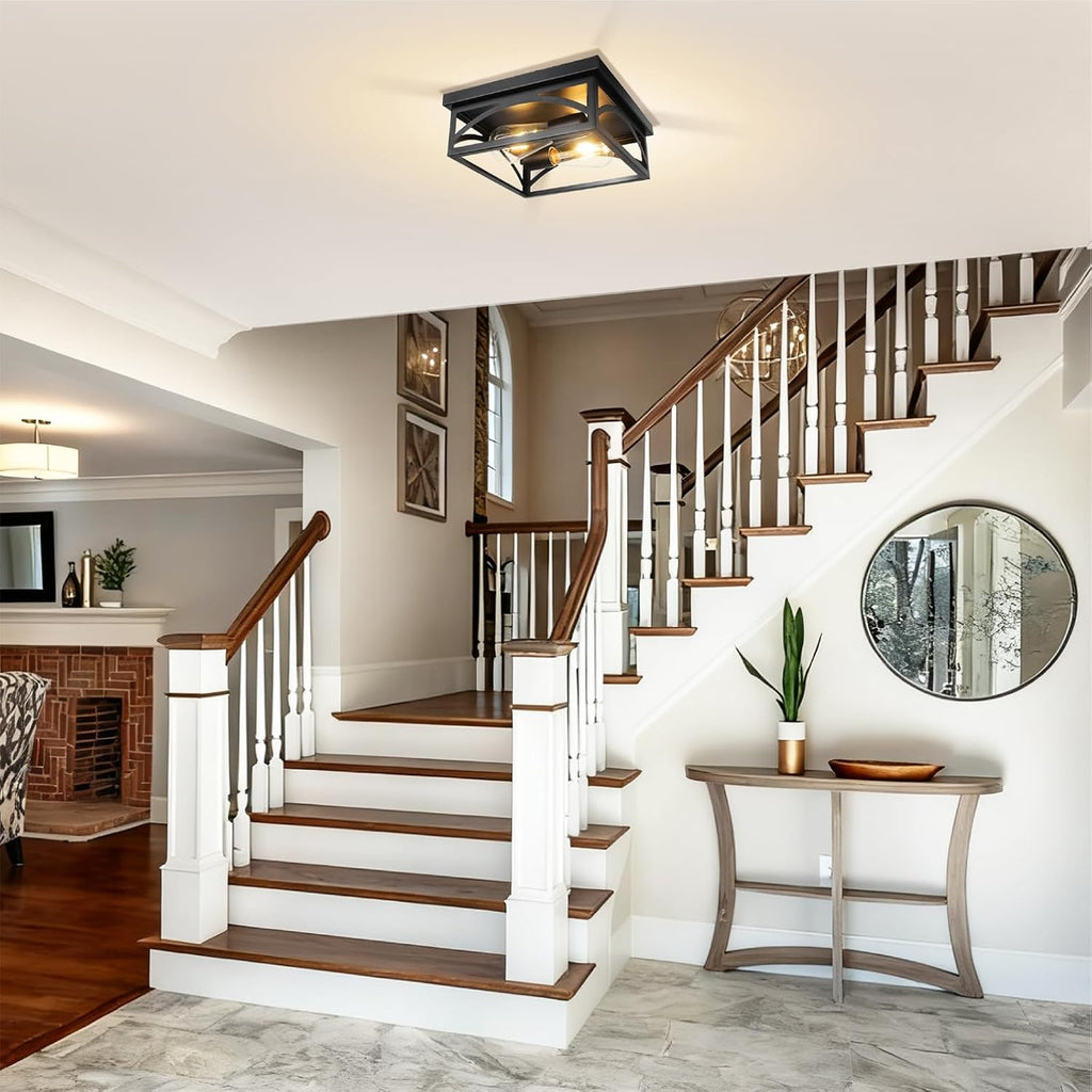 Black Square Flush Mount Ceiling Light, Farmhouse Ceiling Light Fixture for Hallway Porch Kitchen