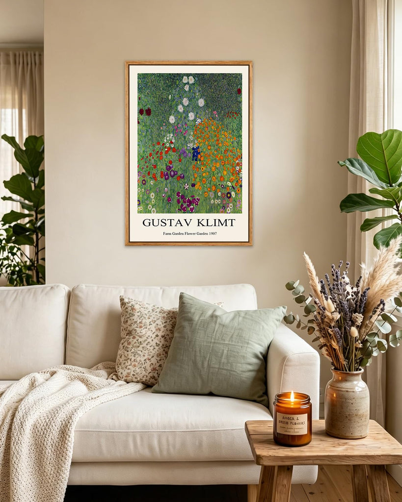 Gustav Klimt Framed Wall Art Flower Garden Art Prints Retro Flower Pictures Artwork Office Classroom Wall Decor