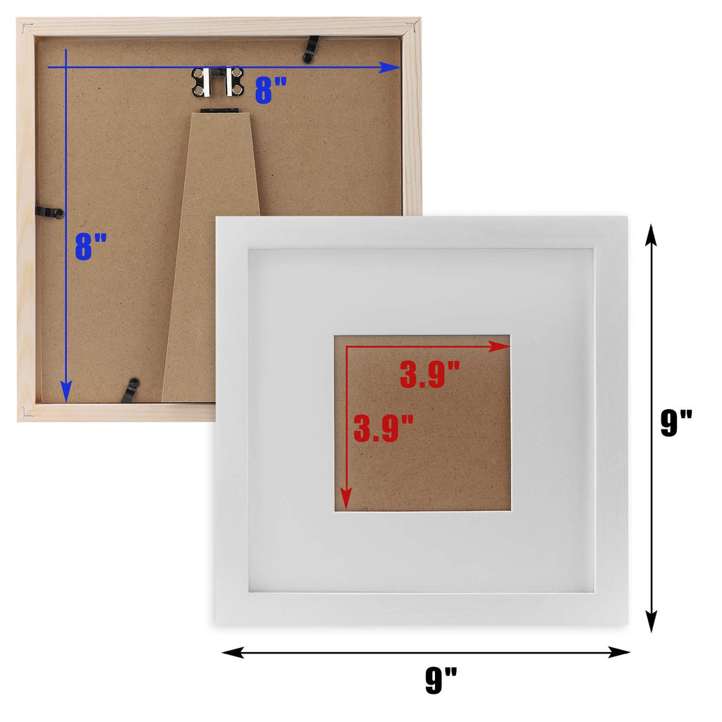 8x8 Picture Frames Solid Wood 4x4 Square Frame with Mat White 6 Pack