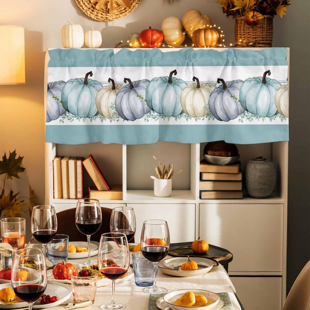 Fall Valance for Windows Blue Pumpkin Curtains Valances Harvest Thanksgiving Rod Pocket Valance Window Treatments