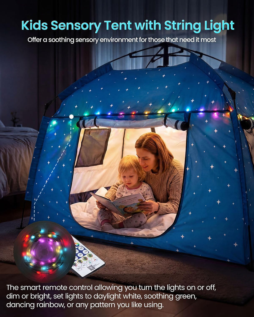 Kids Play Tent-Portable Playhouse Children House -Easy Set up Indoor Outdoor with Carry Bag for Kids-Light Strip