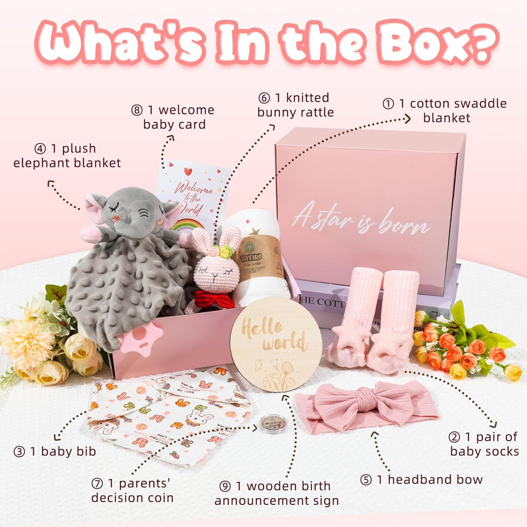 Baby Girl Gifts with Newborn Essentials, Baby Gift Basket for Baby Shower