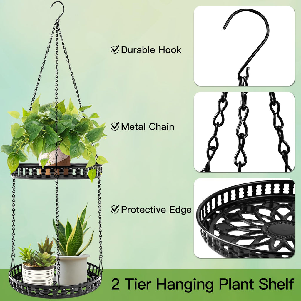 2 Tier Hanging Planters for Indoor Outdoor Plants, Metal Plant Hanger, 2pack