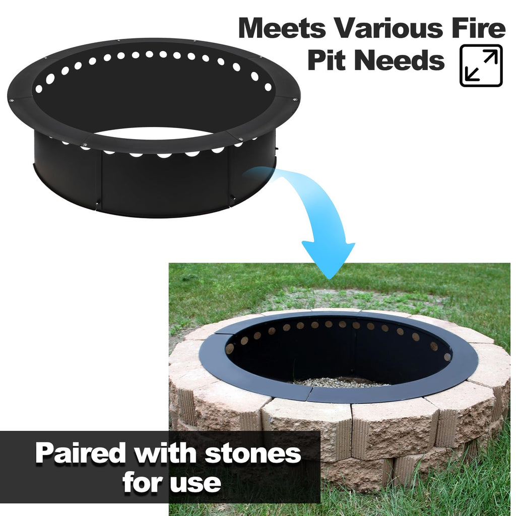 Outdoor Smokeless Fire Pit Ring 40 Inch Outer/36 Inch Inner Diameter, Heavy Duty Metal Round Liner Insert for Outside
