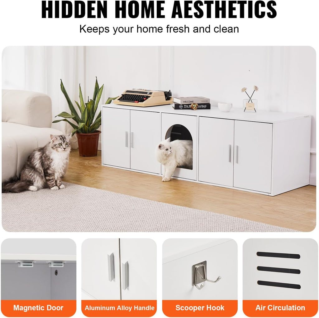 Cat Litter Box Enclosure for 2 Cats, Litter Box Furniture Hidden with Double Rooms, Wooden Cat Box Cabinet Fit Most
