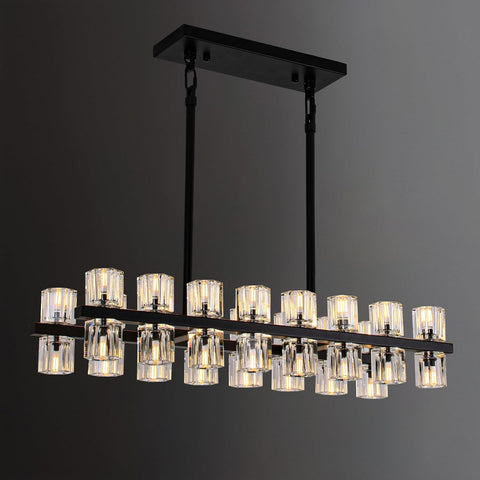 Rectangle Black Crystal Chandelier For Dining Room,L32" Dining Room Chandelier Over Table,32 Lights Linear Farmhouse Pendant Hanging Light Fixture For Living Room Kitchen Island(32 Bulbs Included) A117-B0DPYYG1QN