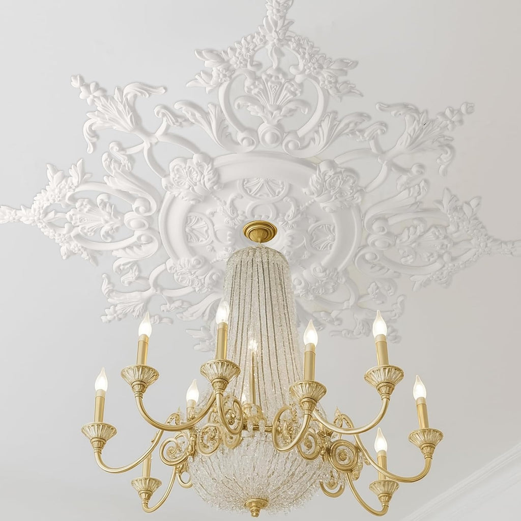 35.4'' Large PU Ceiling Medallion Combination Decorative 2.36'' ID French Style Chandelier Base Ceiling Medallion for