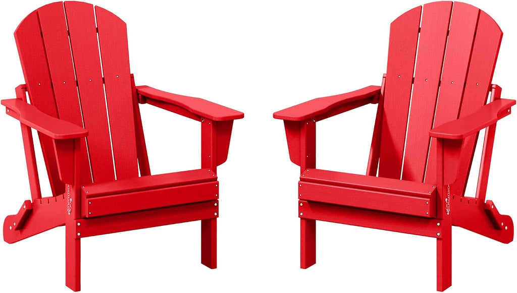 Malibu 2 Piece Set Outdoor Folding Poly Adirondack Chair, Red