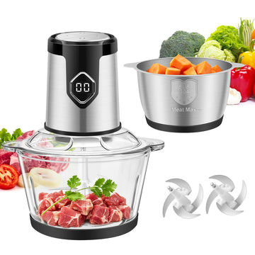 Processor with 2 Bowls, 4-Speed Electric Food Chopper & Meat Grinder
