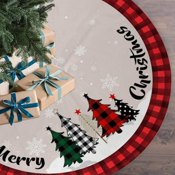 Christmas Tree Skirt 48 Inch Rustic Red Black Buffalo Plaid Tree Decoration