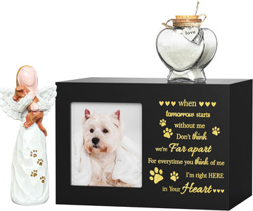 Pet Memorial Urn with Photo Frame, 110 Cubic Inches Wooden Pet Cremation Urn for Dogs & Cats, Sympathy Gift Set