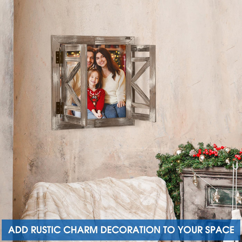 J JACKCUBE DEISGN Rustic Wood Window Frame with Opening-doors, Wall Art Decor Hanging Window Panes, Farmhouse Wall