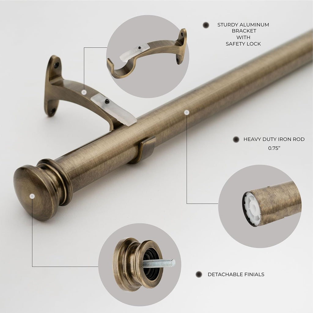 Curtain Rods for Windows, 1 Inch Heavy Duty Extendable Metal Drapery Rod, Adjustable Curtain Rod