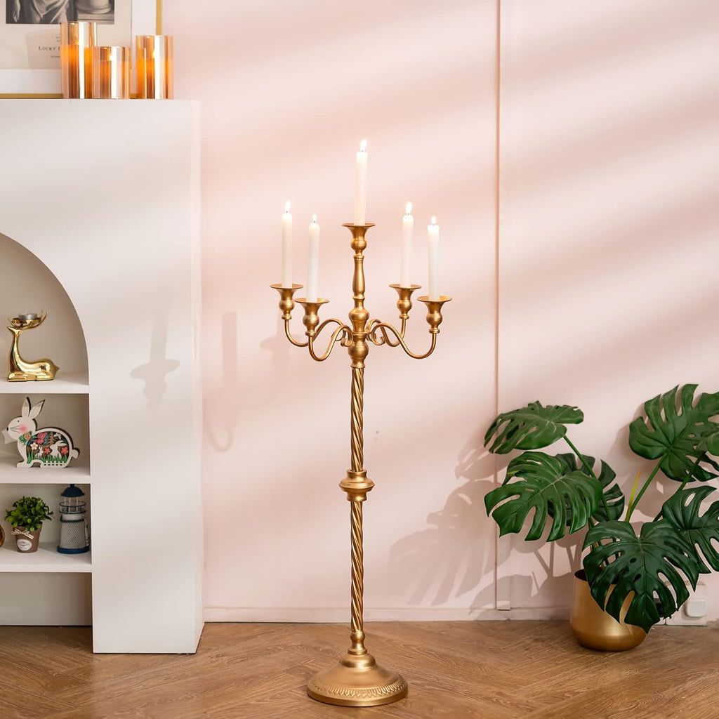 Gold Floor Candelabra Candle Holder for Centerpiece - Tall 5 Arm Candlesticks Holders Metal Taper Candle Holder for