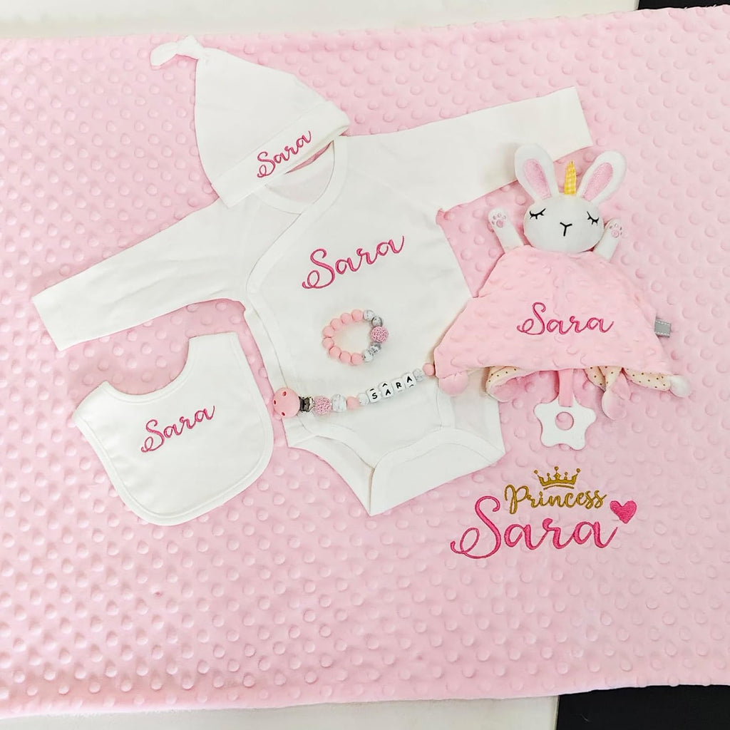Pink Personalized Minky Fleece Baby Blanket, Custom Baby Blanket with Name