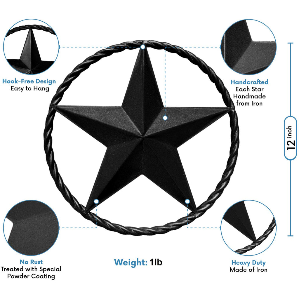 Dark Bronze Metal Barn Star - 12" Wall Art for Farmhouse, Western, Rustic Homes - Indoor and Outdoor Decorations