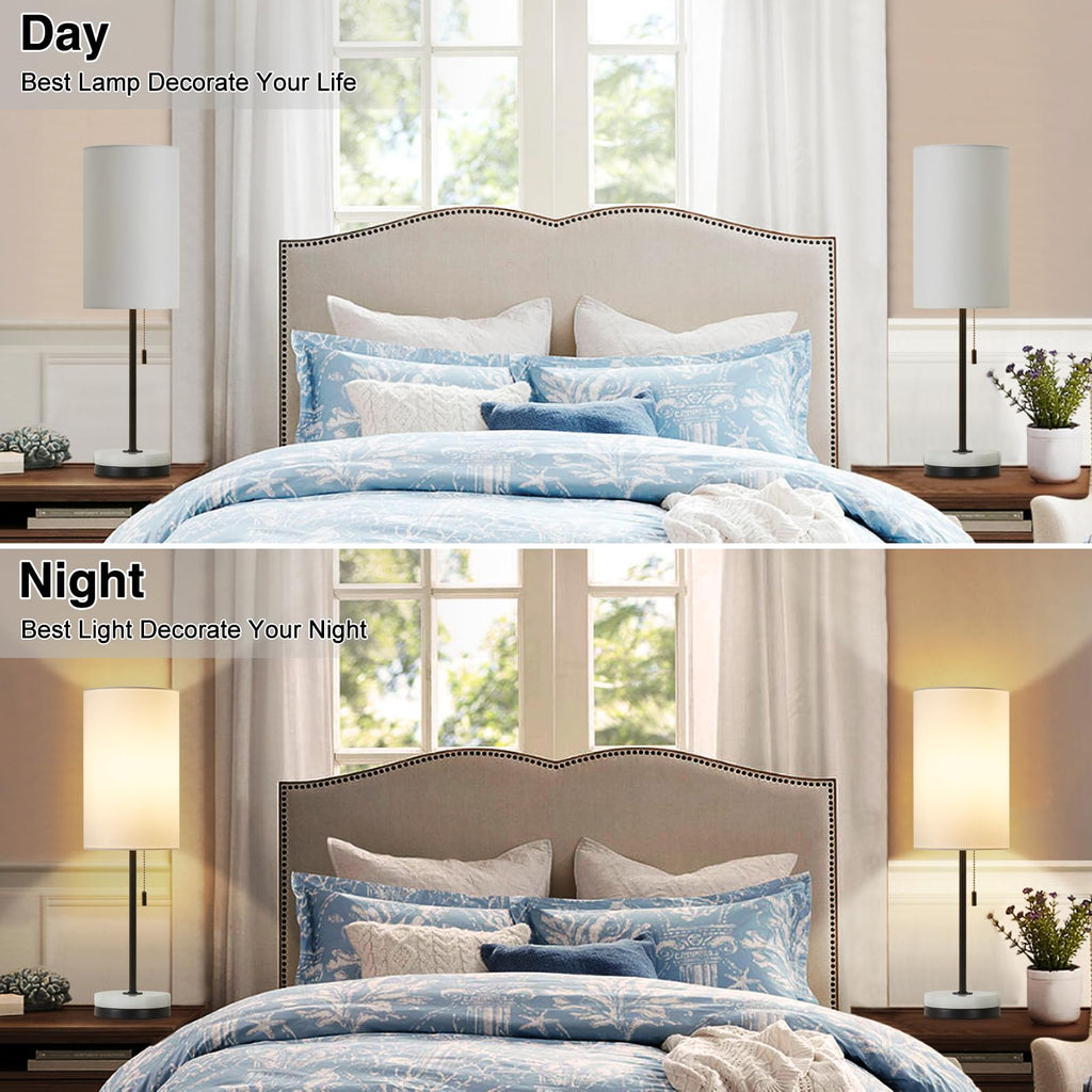 18" Table Lamp Set of 2, Nightstand Lamp with Marble Base