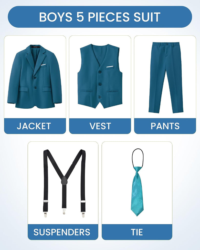 Boys' Piece Suits Multiple Colour Tuxedo Formal Slim Fit Boys Suit Set with Suspenders and Adjustable Waist
