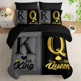 King and Queen Crown Comforter Set Black and Gray Couple Bedding Set，7Pcs Mr Mrs Comforter Set for Adults Couple Men
