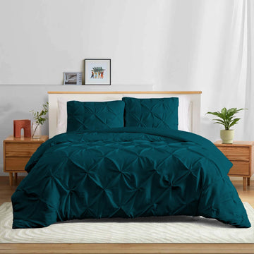 Pinch Pleated Duvet Set, 500-Thread Count 100% Egyptian Cotton Pin Tuck Pinch Pleated 3pc Duvet Cover Set, Zipper