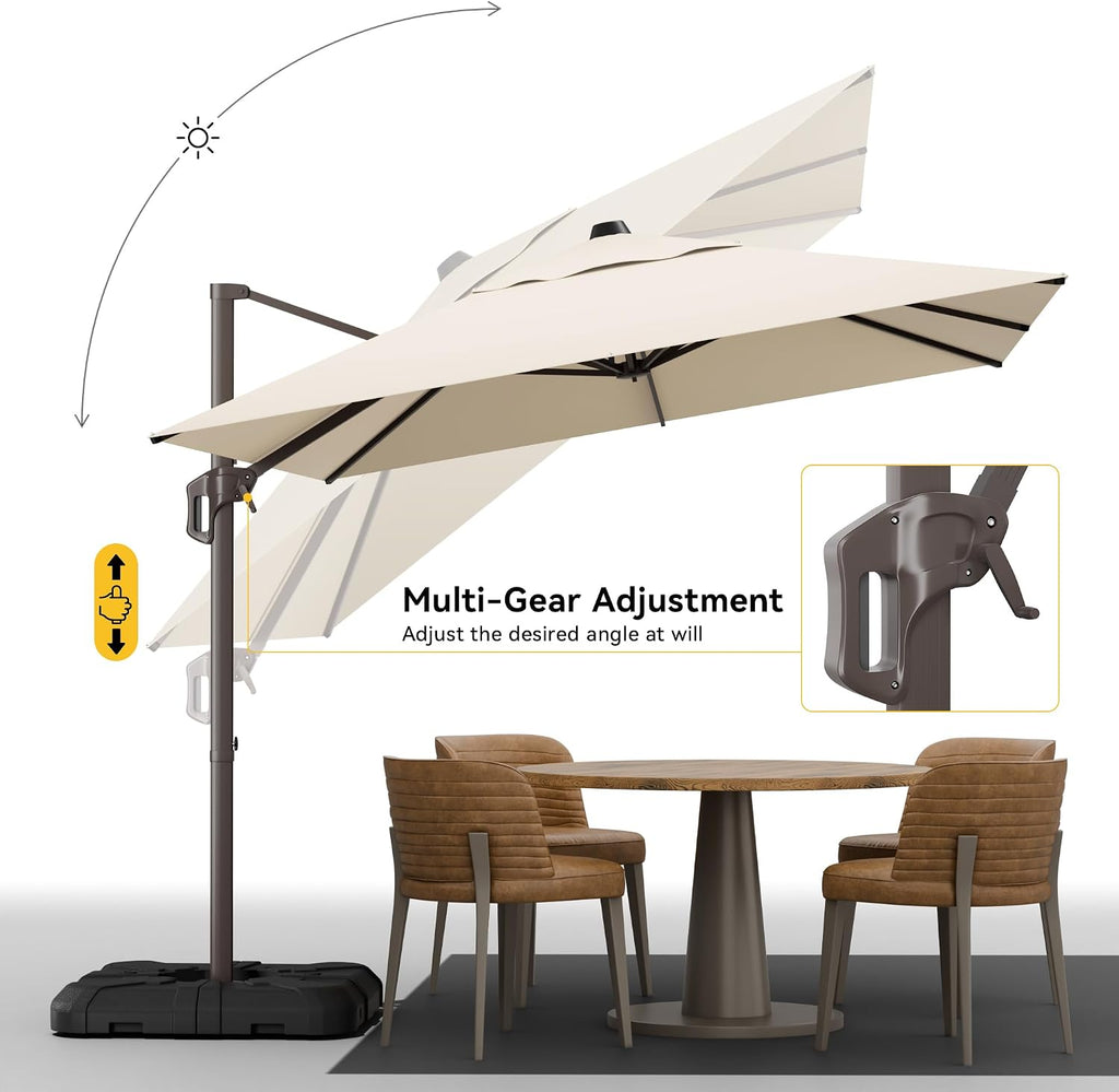 9x12 FT Cantilever Patio Umbrella with Base, Large Rectangular Offset Outdoor Umbrella with 360° Rotation