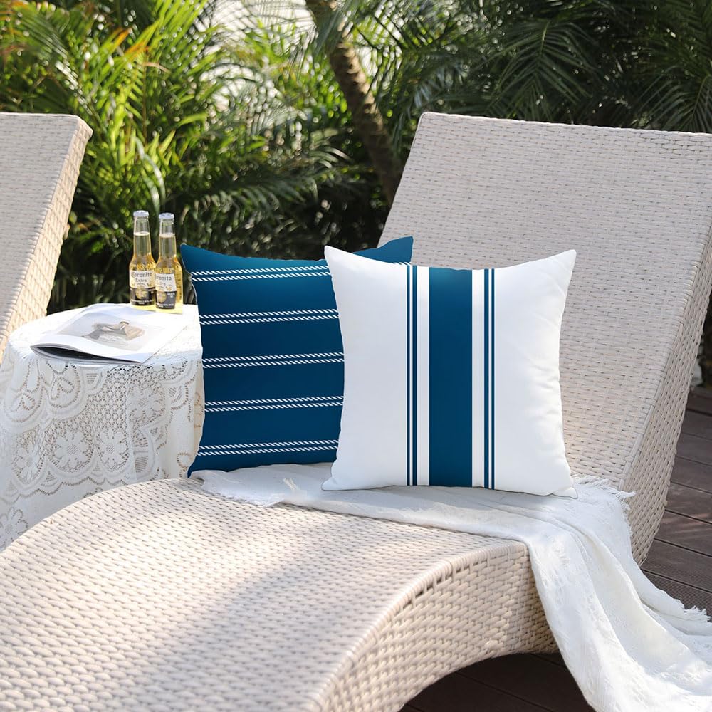 Outdoor Blue Waterproof Geometry Pillow Covers 20x20 Set of 4