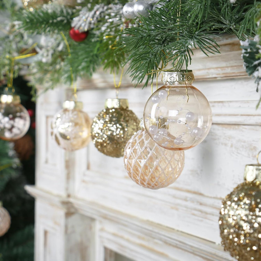 25PCS Christmas Ornaments Set, 2.36"/6CM Clear Plastic Shatterproof Christmas Ball Hanging Ornaments for Xmas Tree