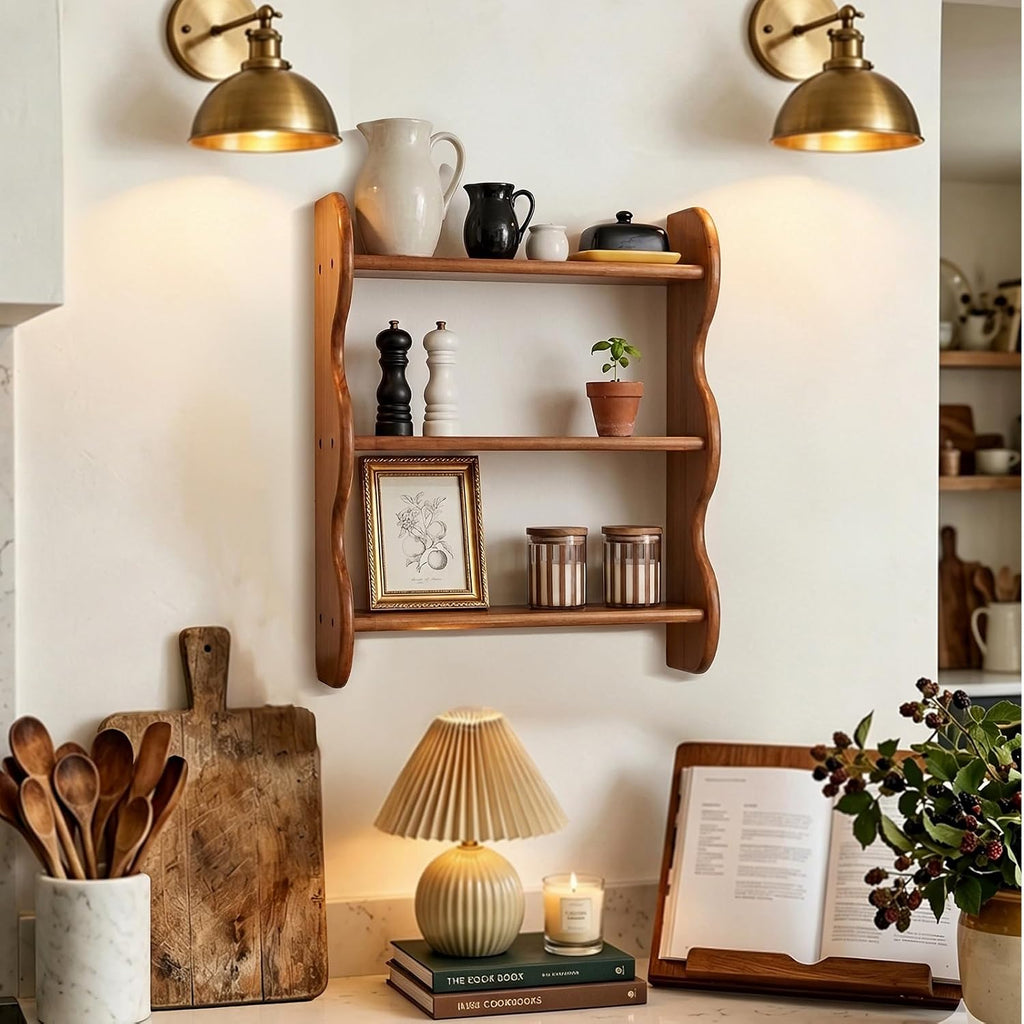 Floating Shelves For Wall - 100% Solid Wood Wall Shelf 3-Tier, Vintage Shelf Wall Mounted Storage Rack, Farmhouse