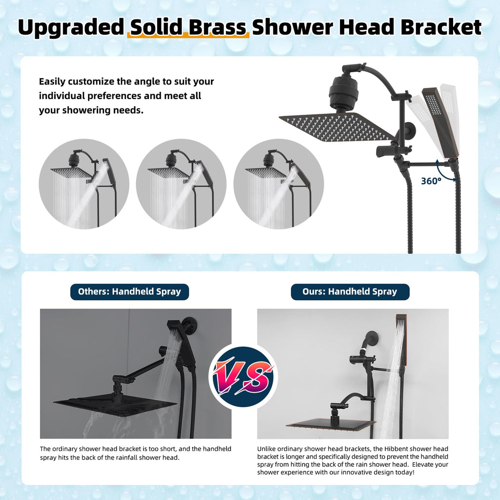 Metal 10'' Filtered Rainfall Shower Head with Handheld Combo, High Pressure Shower Wand, 16'' Adjustable Arc