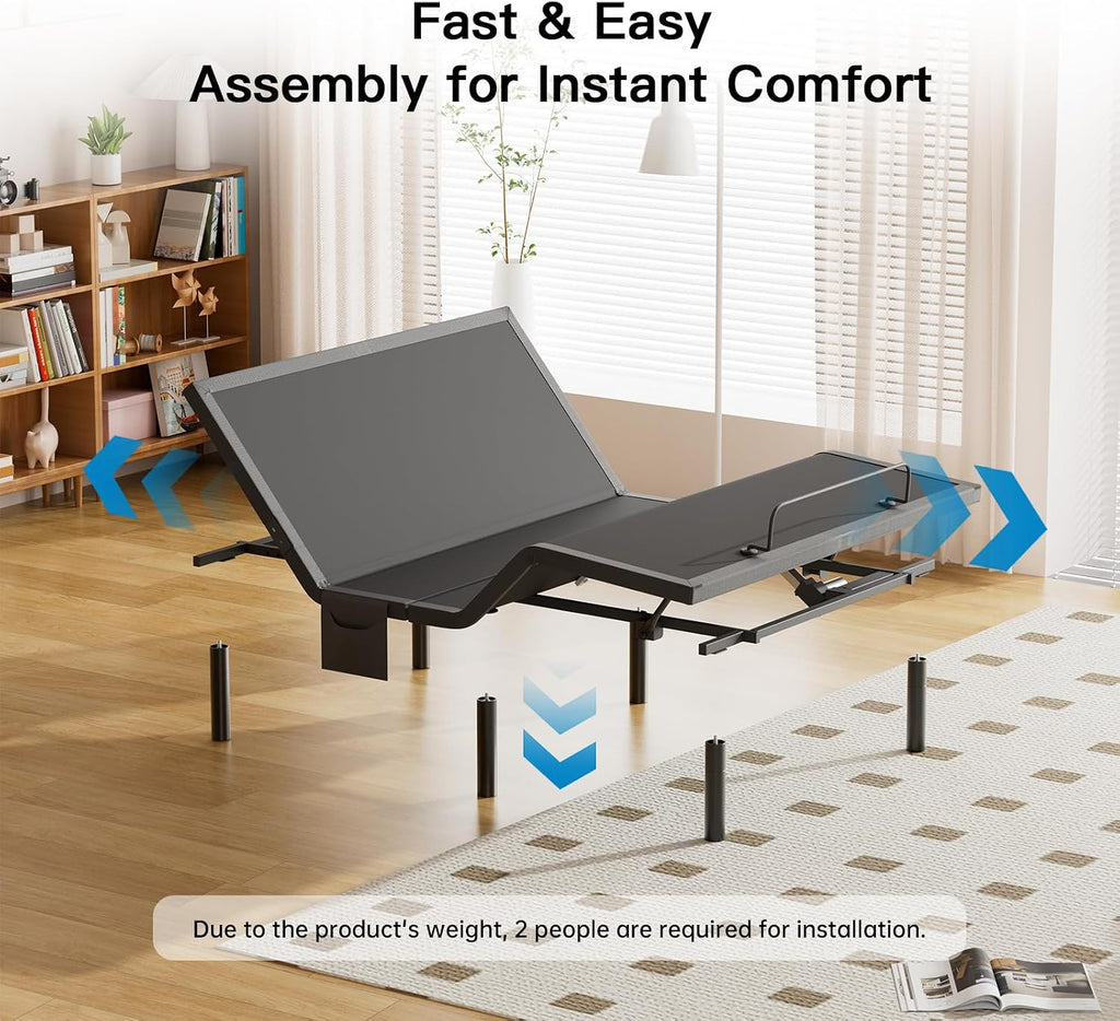 Queen Adjustable Bed Frame, Electric Bed Base with Head & Foot Incline, USB-A & USB-C Ports, LED Under-Bed Lighting