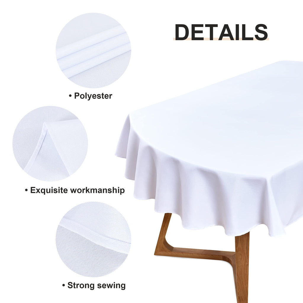 Oval Tablecloth 60 x 84 Inch Washable Fabric Table Cloth Solid White Table Cover for Dining Wedding Party Banquet