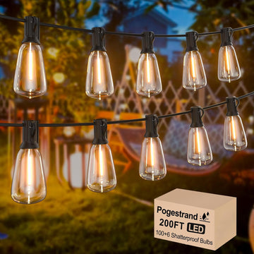200FT ST38 Outdoor String Lights with 100 1W Plastic Shatterproof Bulbs