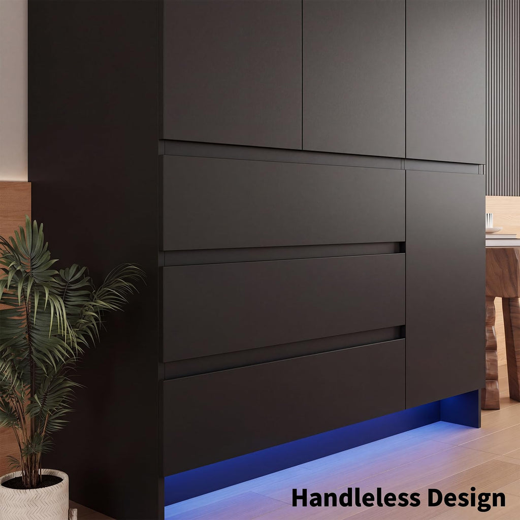 Armoire Wardrobe Closet with 4 Doors, Bedroom Armoire with Mirrors