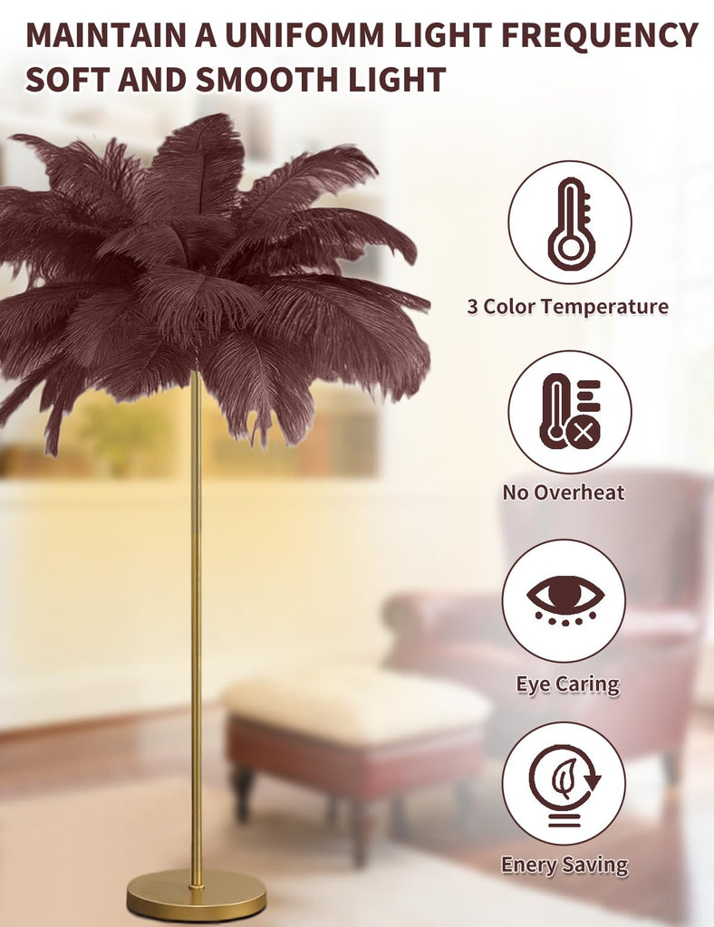 Feather Floor Lamp, Fluffy Ostrich Feather Floor Lamp, 3 Color Temperatures Led Corner Modern Floor Lamps Christmas