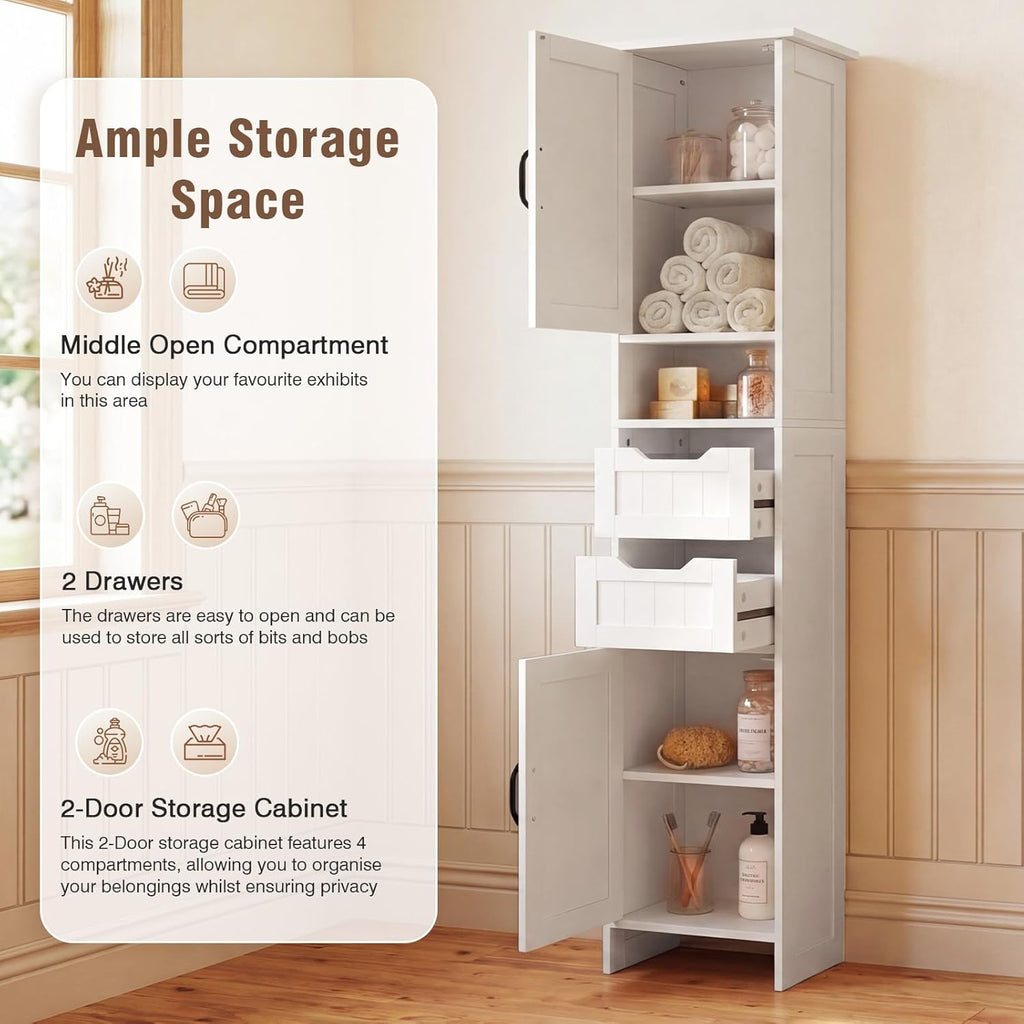 67" Tall Bathroom Storage Cabinet, Narrow Bathroom Cabinet with 2 Doors, 2 Drawers and 2 Adjustable Shelves, Slim