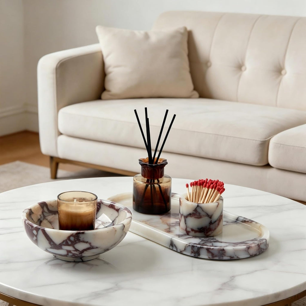 Luxury Natural Marble Catchall Bowl, Jewelry Dish Trinket Tray Home Decor