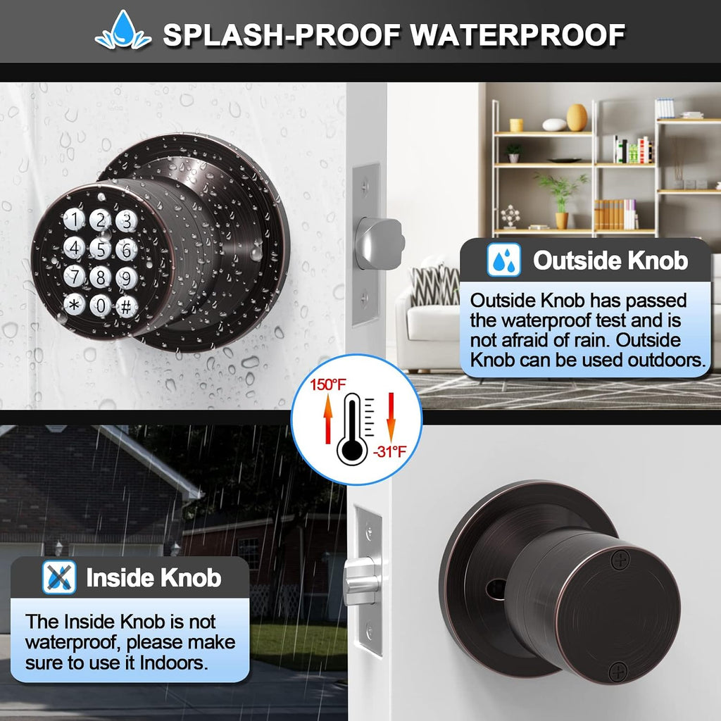 Keyless Entry Door Lock,Door Knob with Keypad,Smart Code Door Lock,Mute Mode,Passage Function, Easy to Install,Oil