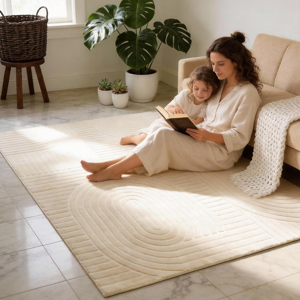 Beige Solid Color Area Rug, Washable Rugs Bedroom