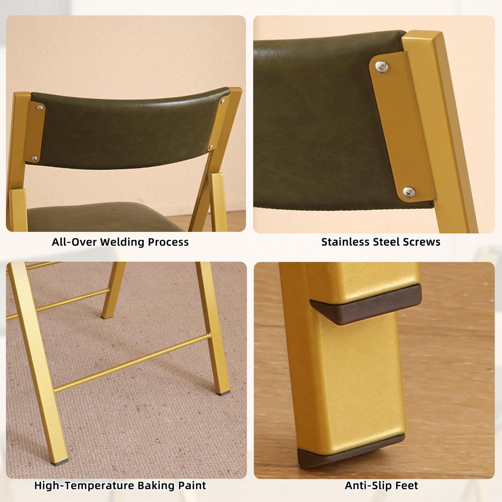 Folding Chairs 2 Pack, 450Lbs Steel Frame Foldable Dining Chairs, Green