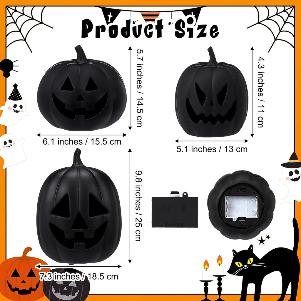 Resin Halloween Pumpkin Decor Pumpkin Lantern, Black - Set of 3