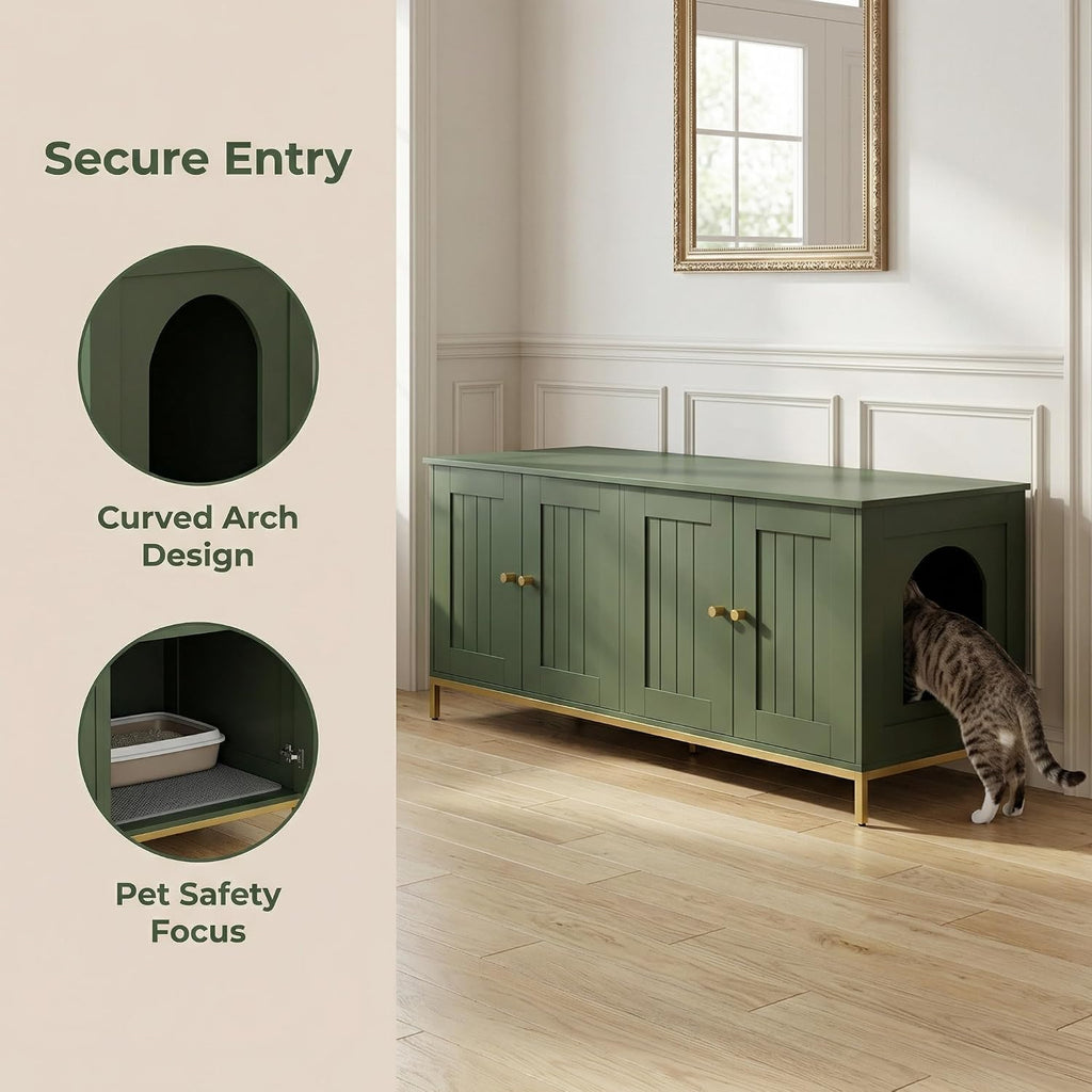 47.2" L Cat Litter Box Enclosure for 2 Cats, Green and Gold