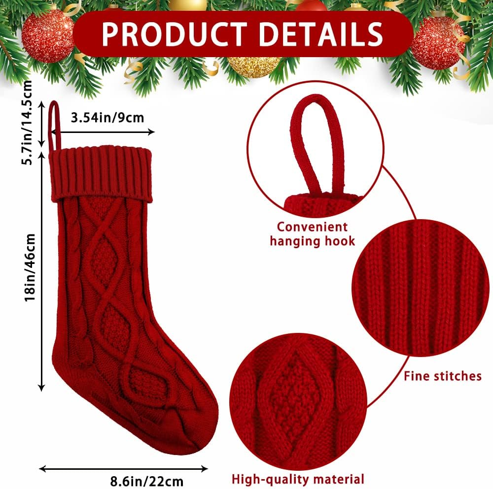 Christmas Stockings with Name Tags,18" Cable Knitted Stocking - Set of 4